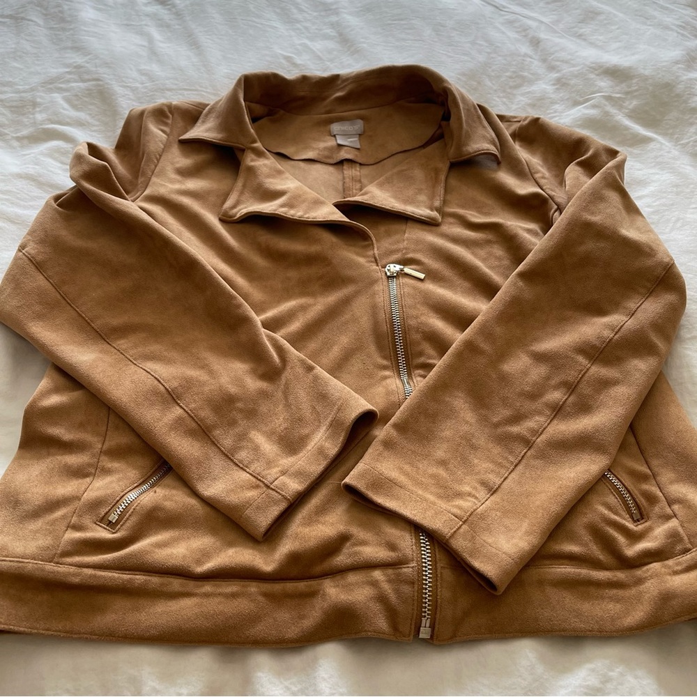 Petite Faux-Suede Moto‎ Camel Jacket - Picture 6 of 16